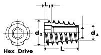 Threaded Insert Nut, 10-24 x 13mm Hex Drive, Non-Flange (1000)