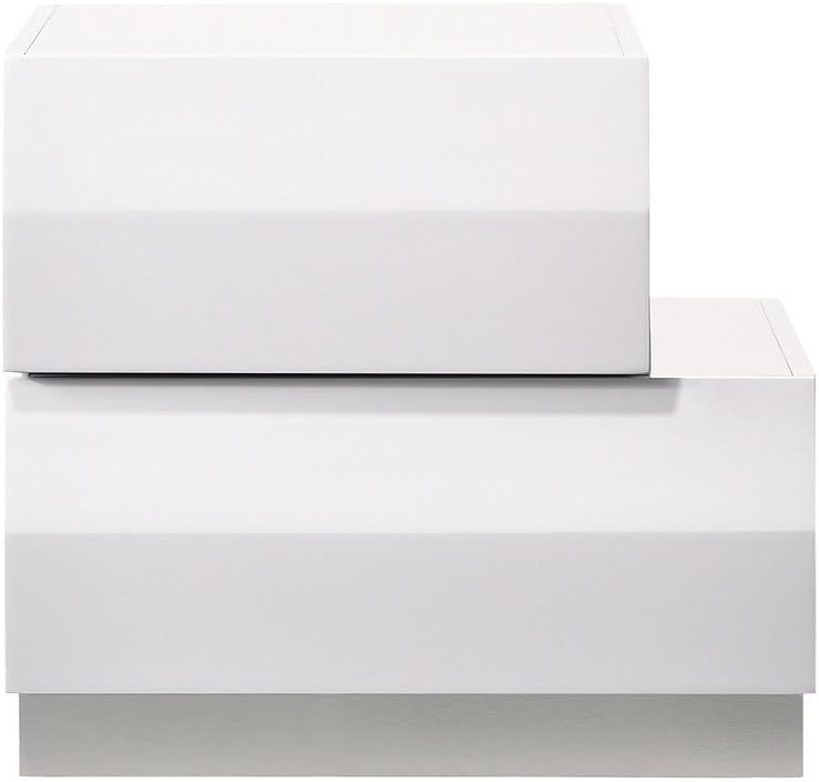 White Lacquer Wood 3pc Modern Bedroom Set California King Platform Bed Frame with 2 Nightstands, High Gloss Finish Bedroom Furniture Set