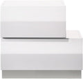 White Lacquer Wood 3pc Modern Bedroom Set California King Platform Bed Frame with 2 Nightstands, High Gloss Finish Bedroom Furniture Set