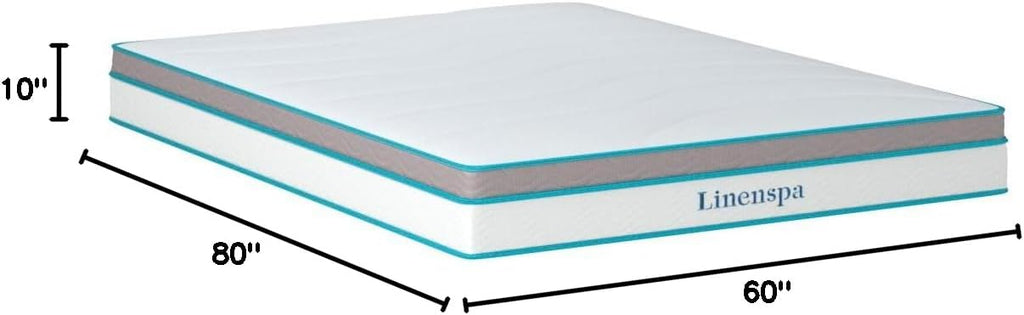 Linenspa 10 Inch Memory Foam and Spring Hybrid Mattress - Medium Feel - Bed in a Box - Quality Comfort and Adaptive Support - Breathable - Cooling - Perfect for a Guest Bedroom - Queen Size