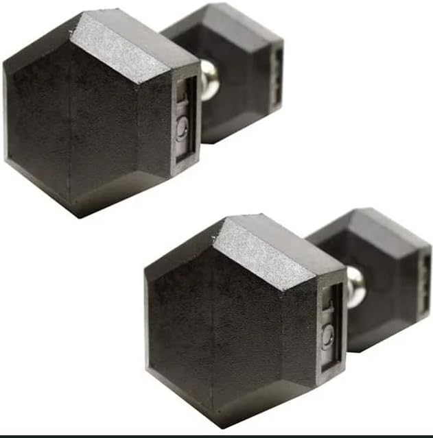 Barbell Rubber encased Hex Dumbbell Weights with Metal Handles for Strength Training, Full Body Workout. Sold as a Pairs