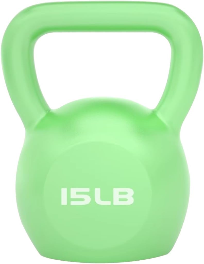 Kettlebell Weights Women's Fitness Shaping Kettle Bells, Gym Strength Training Dumbbell, Swing/Deadlift/Squat, Protect The Floor(Green-15LB)