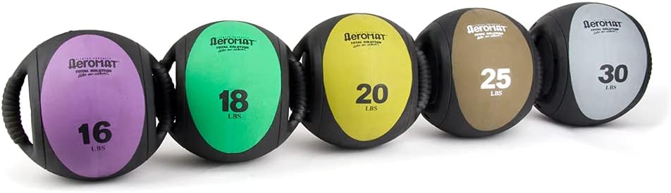 AEROMAT Dual Grip Power Medicine Balls for Abdominal Training and Rotational Movements - 9' Diameter - Weights Color-Coded