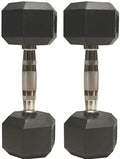 Barbell Rubber encased Hex Dumbbell Weights with Metal Handles for Strength Training, Full Body Workout. Sold as a Pairs