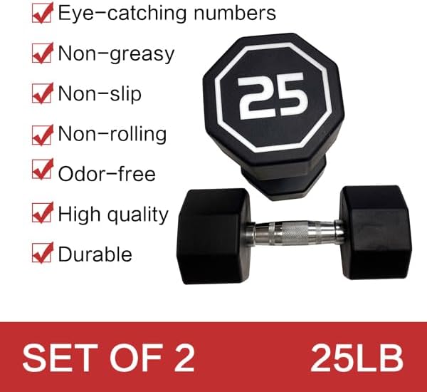Apollo IR3920 Premium Octagonal Dumbbells, Large Numbers, Hard Chrome Plated Handle Dumbbells to Assist with Push-Ups, 25 lbs Set of 2