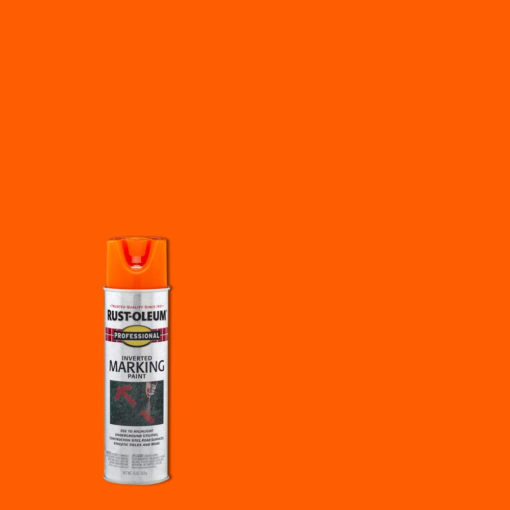 Rust-Oleum 2554 Professional Inverted Marking Spray Paint, Fluorescent Orange, 15-Ounce