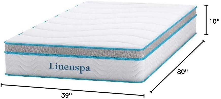 Linenspa 10 Inch Memory Foam and Spring Hybrid Mattress - Medium Feel - Bed in a Box - Quality Comfort and Adaptive Support - Breathable - Cooling - Perfect for a Guest Bedroom - Twin XL Size