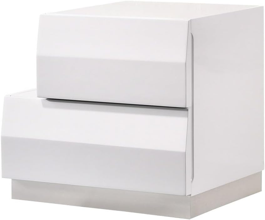 White Lacquer Wood 3pc Modern Bedroom Set California King Platform Bed Frame with 2 Nightstands, High Gloss Finish Bedroom Furniture Set