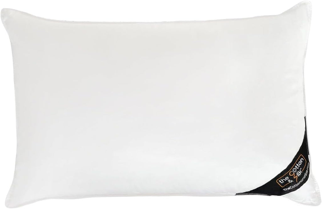 THE COTTON & SILK 100% Mulberry Silk Filled Pillow Insert – Queen Size, Ultra-Soft, Breathable, Hypoallergenic, Luxury Plush Support for Better Sleep
