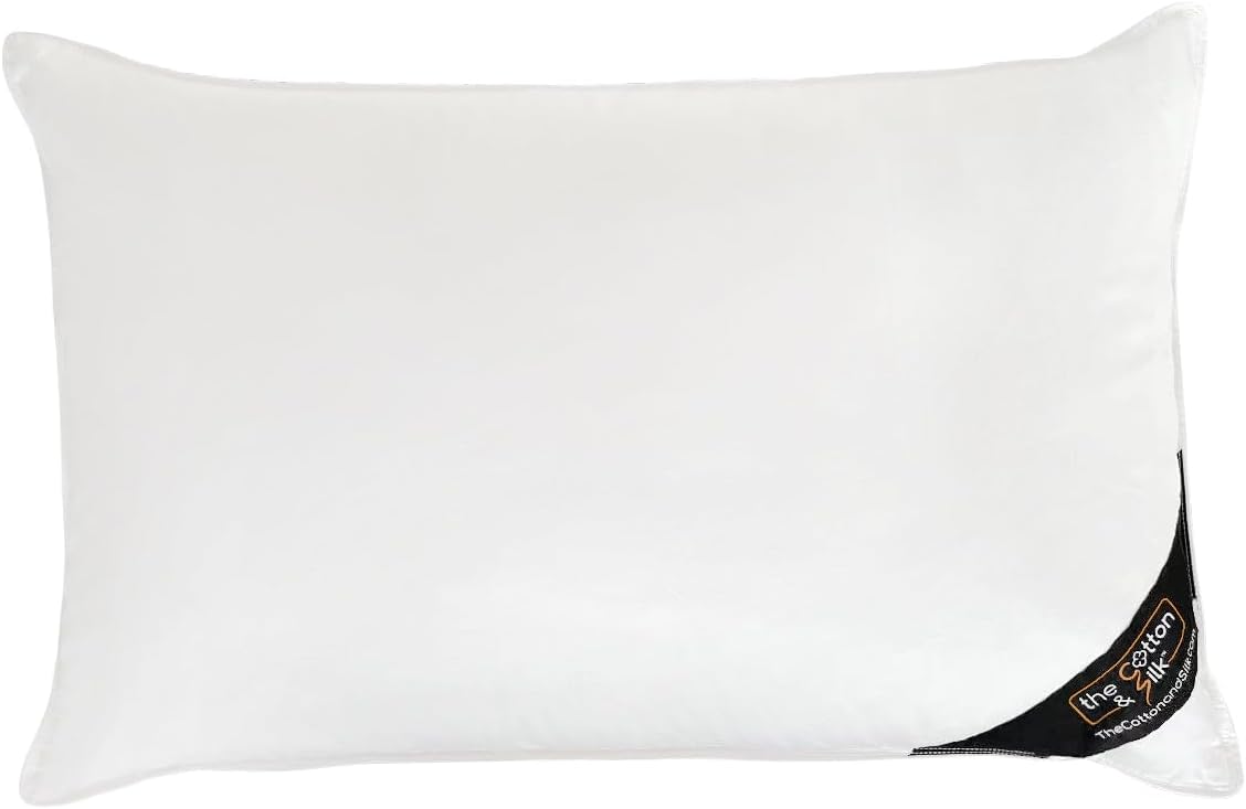THE COTTON & SILK 100% Mulberry Silk Filled Pillow Insert – Queen Size, Ultra-Soft, Breathable, Hypoallergenic, Luxury Plush Support for Better Sleep
