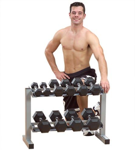 Body-Solid (PDR282X) 2-Tier Dumbbell Rack - Heavy-Duty 30inch Wide Weight Stand, Home Gym Storage Solution Holds 1 pair each of 5-30 lb. Dumbbells
