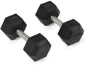 Titan Fitness Free Weights, Rubber Coated Hex Dumbbell, Straight Stainless Steel Handle, Strength Training, Full Body Workout