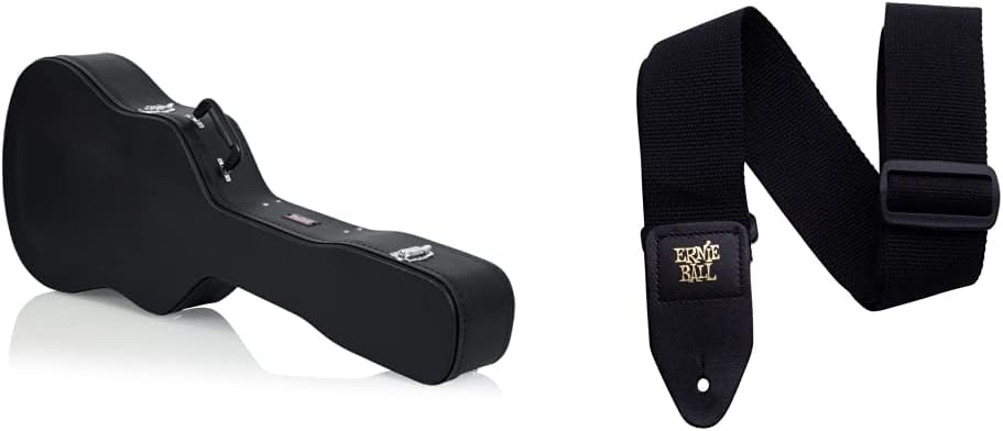 Gator Cases Hard-Shell Wood Case for Acoustic Guitars (GWE-DREAD 12) + Ernie Ball Polypro Guitar Strap (P04037)