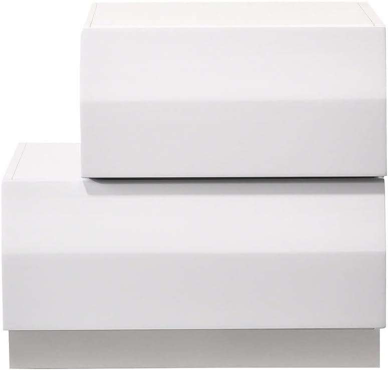 White Lacquer Wood 3pc Modern Bedroom Set California King Platform Bed Frame with 2 Nightstands, High Gloss Finish Bedroom Furniture Set