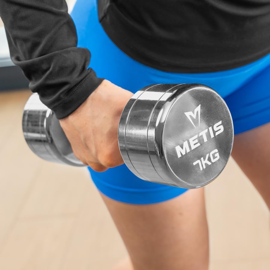 METIS Chrome Dumbbell Weights [Pair] - Pair of Dumbbell Hand Weights [2lb - 22lb] | Exercise & Fitness Dumbbells | Steel Weights Dumbbells Set | Strength Training Equipment
