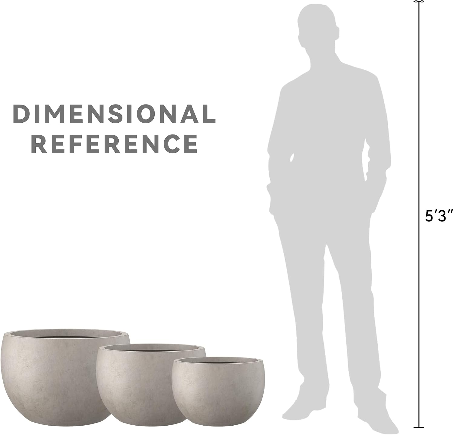 Kante 19.9',15.7',11.8' Dia Round Concrete Planter Set of 3, Outdoor/Indoor Large Bowl Plant Pots with Drainage Hole and Rubber Plug for Garden Patio Balcony Home, Weathered Concrete