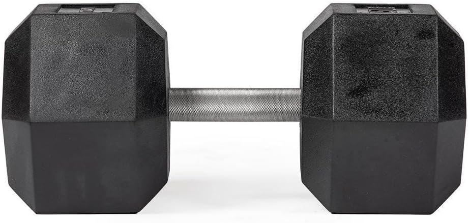 Titan Fitness Free Weights, Rubber Coated Hex Dumbbell, Straight Stainless Steel Handle, Strength Training, Full Body Workout