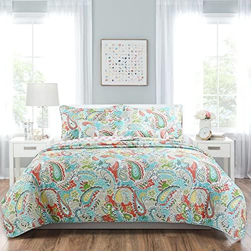 Paisley Quilt Set 3 Pcs Bedding Set Bedroom Bed Set 100% Cotton Full/Queen Size