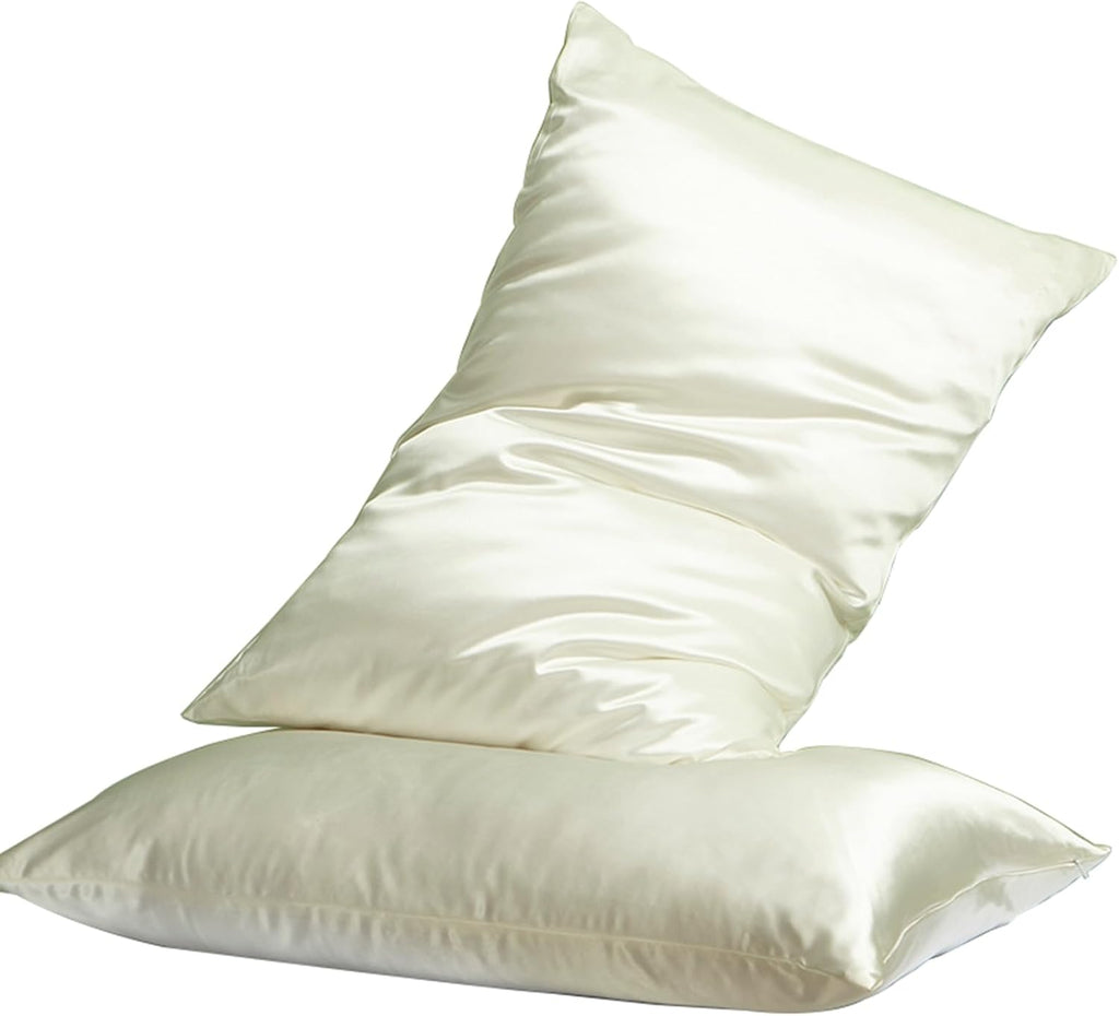 2 Pack Silk Pillowcase, Both Sides 100% Mulberry Silk Pillow Case for Hair & Skin, Pure Natural Satin Pillow Cases with Hidden Zipper, Soft,Cozy and Breathable Silk Pillow Cover,20''×30'',Whit