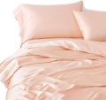 King Size 4 Piece Sheet Set 12 Momme Mulberry Silk Soft Breathable Cooling Bed Sheets (1 Flat Sheet,1 Fitted Sheet,2 Pillow Cases) Fits 14-18' Deep Pocket (Solid, Peach)