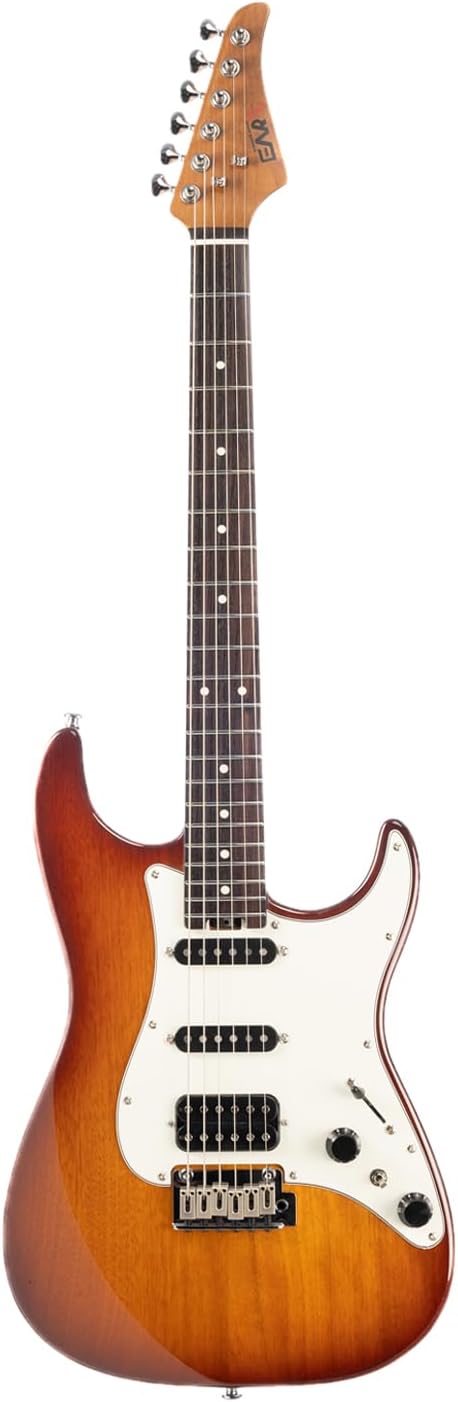 EART Electric Guitar DMX-9, 6 String Tremolo Bridge, Humbucker Pickups, Solid Body, 5-Way Switch Guitars (Honey Burst)