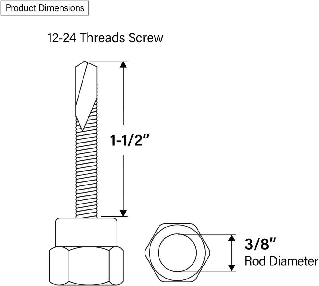 Everflow Sammys 8046957-50 TEK 50 3/8 Inch Screw Vertical Threaded Rod Anchor Designed for Steel Structure, Steel with Electro-Zinc, Corrosion Resistance, 12-24 x 1-1/2 Inch Screw Length (Pack of 50)