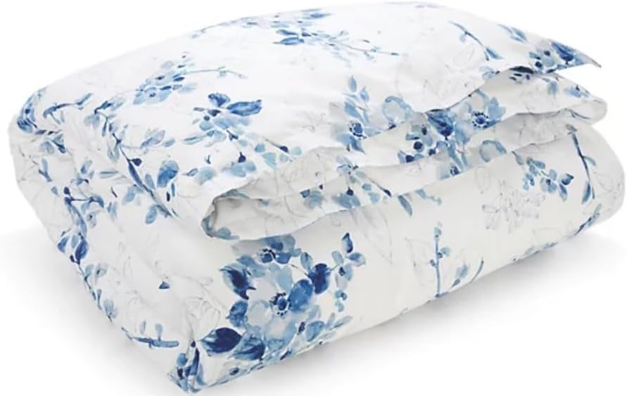 Lauren Ralph Lauren Beautiful Watercolor Sandra Grey Navy Blue Floral King 3 pc Duvet Cover Set Shams White Luxurious 100% Cotton Sateen Silky Smooth