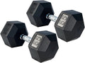 Gronk Fitness Rubber Hex Dumbbell Pairs | 5lbs - 70lbs | Workout Equipment for Men and Women | Rubber Coated Cast Iron with Ergonomic Chrome Plated Handles