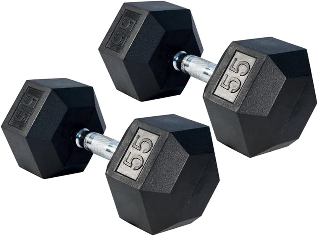 Gronk Fitness Rubber Hex Dumbbell Pairs | 5lbs - 70lbs | Workout Equipment for Men and Women | Rubber Coated Cast Iron with Ergonomic Chrome Plated Handles
