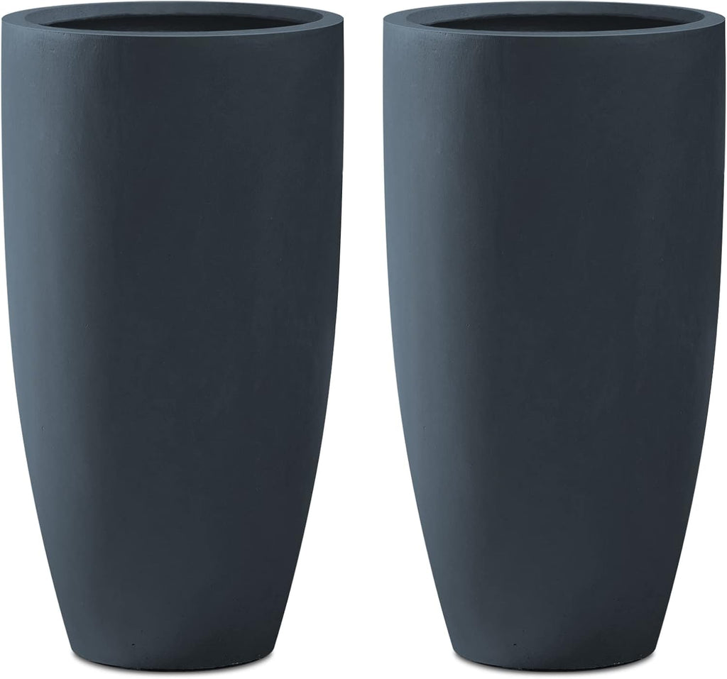 Kante 23.6' H Charcoal Concrete Tall Planters Two Pack, Large Outdoor Indoor Garden Plant Pots with Drainage Hole and Rubber Plug, Modern Decor for Home and Garden