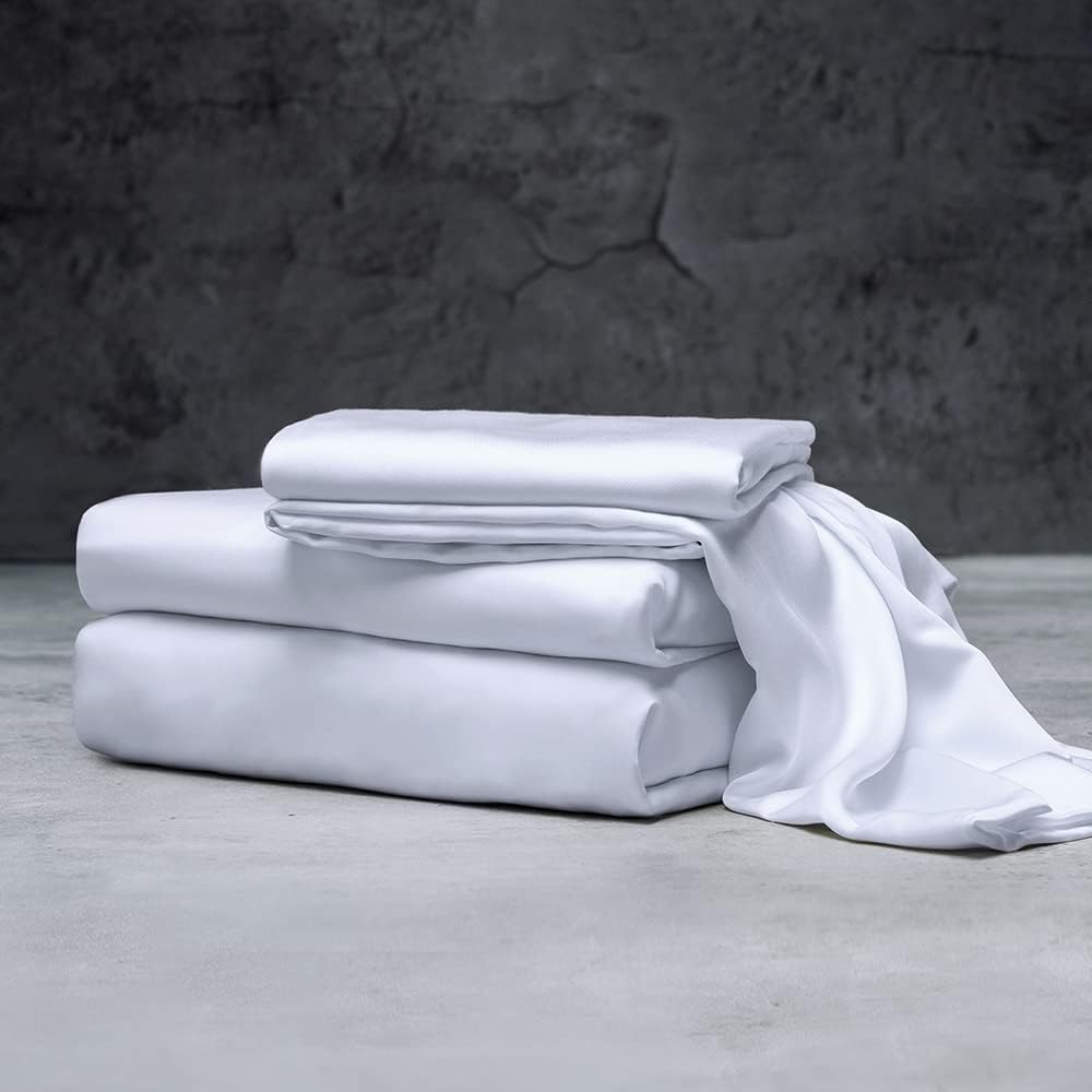 LUXOME Luxury Sheet Set | 100% Rayon (Viscose) from Bamboo | Split King - White | Deep Pockets | 5-Piece Set (2 Fitted, Flat, 2 Pillowcases)