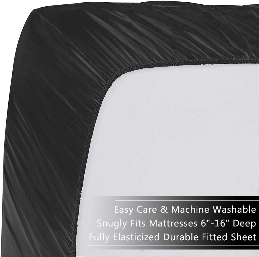 Orose Silk Fitted Bottom Sheet-100% Natural Mulberry Silk,Hypoallergenic,19 Momme,Seamless,Deep Pocket(16'),1pc (Black, Full)