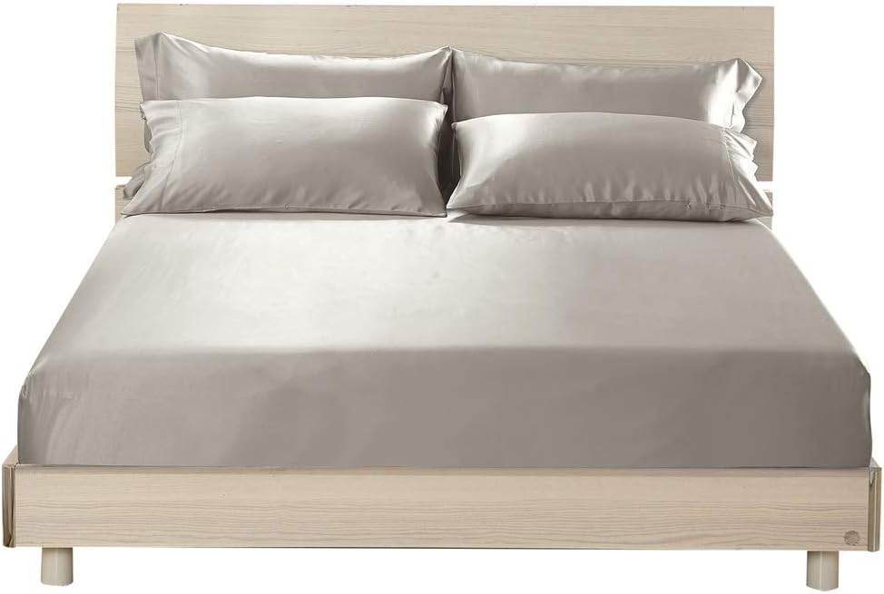 LILYSILK 3 Piece 100 Silk Fitted Sheets Set, 2 Terse Pillowcases, 16' Deep Pockets, Luxury Soft Premium 19 Momme Mulberry Silk (Silvergray, Queen)