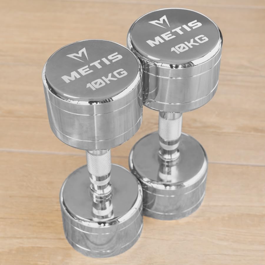 METIS Chrome Dumbbell Weights [Pair] - Pair of Dumbbell Hand Weights [2lb - 22lb] | Exercise & Fitness Dumbbells | Steel Weights Dumbbells Set | Strength Training Equipment