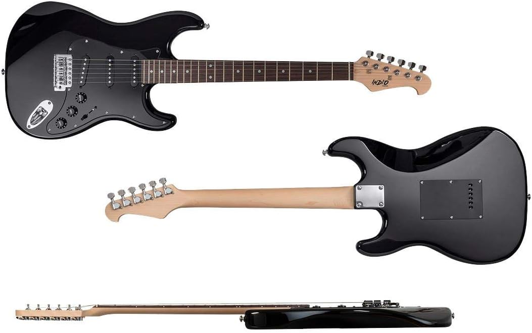Monoprice Cali Classic Electric Guitar - Black 6 Strings, Double-Cutaway Solid Body, Right Handed, SSS Pickups, Full-Range Tone, With Gig Bag, Perfect for Beginners - Indio Series