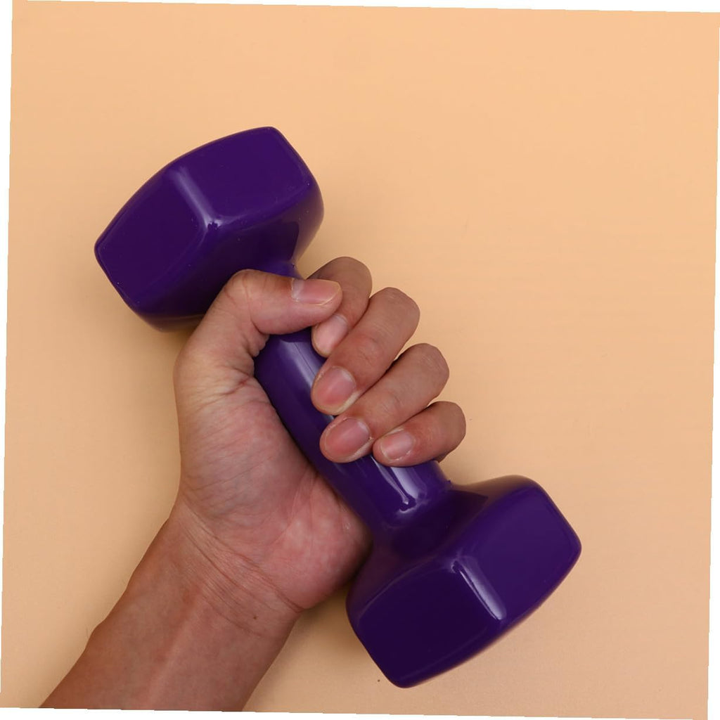 2PCS Plastic Dipped Cast Iron Dumbbells Each Non-slip Hand Weights for Women and Men Unisex Fitness Equipment Gym Training Muscle Strengthening Purple