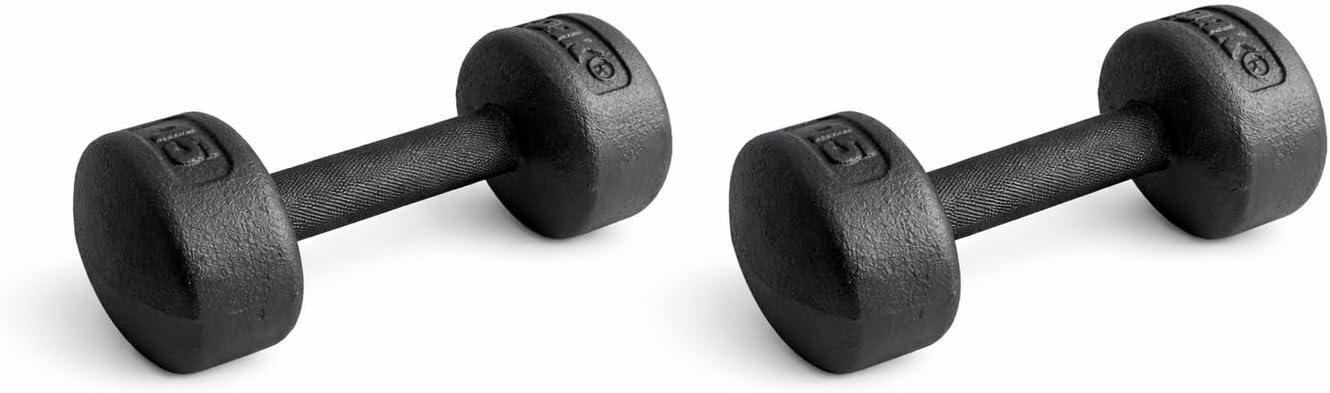Legacy Solid Round Dumbbell Black – Heavy Duty Cast Iron Hand Weight with Knurled Ergonomic Grip for Strength Training, Muscle Toning, Home Gym Workout – 5 lb to 150 lb In Single & Pair