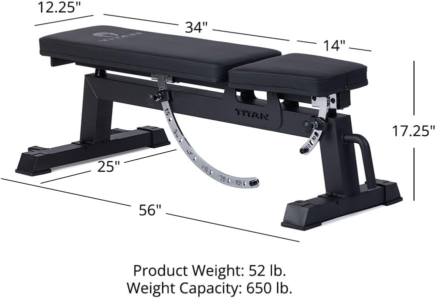Titan Fitness Performance Series Adjustable Bench, Supports 650 LB Incline, Versatile Utility Bench for Home Gym Weightlifting, Strength Training, Flat, Incline, Upright Positions