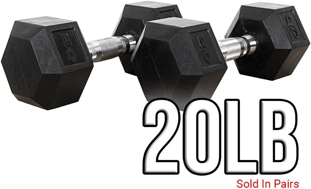 Valor Fitness Rubber Hex Dumbbell Free Weights for Home Gym Workout Equipment for Strength Training