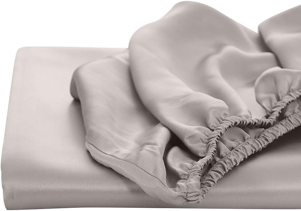 Orose Silk Fitted Bottom Sheet-100% Natural Mulberry Silk,Hypoallergenic,19 Momme,Seamless,Deep Pocket(16'),1pc (Grey, Full)