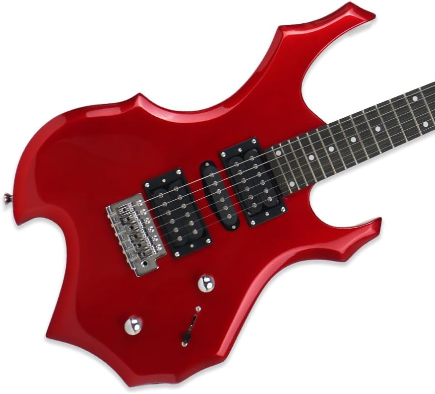 Fojill Heavy Metal Cool Shape Electric Guitar Kit Set Beginner Starter Combo Package Bundle 20W Amplifier Amp Accessory Padded gig Bag,Picks, Cable,Strap,Extra Strings (FCGK-50, Metallic Red)