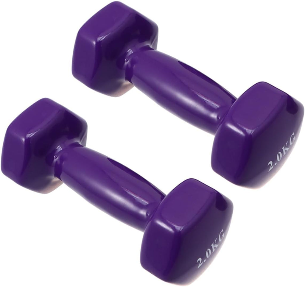 KOMBIUDA 2PCS Purple Plastic Dipping Cast Iron Dumbbells Non-slip Hand Weights Fitness Equipment for Men Women Home Gym Strength Training and Muscle Toning