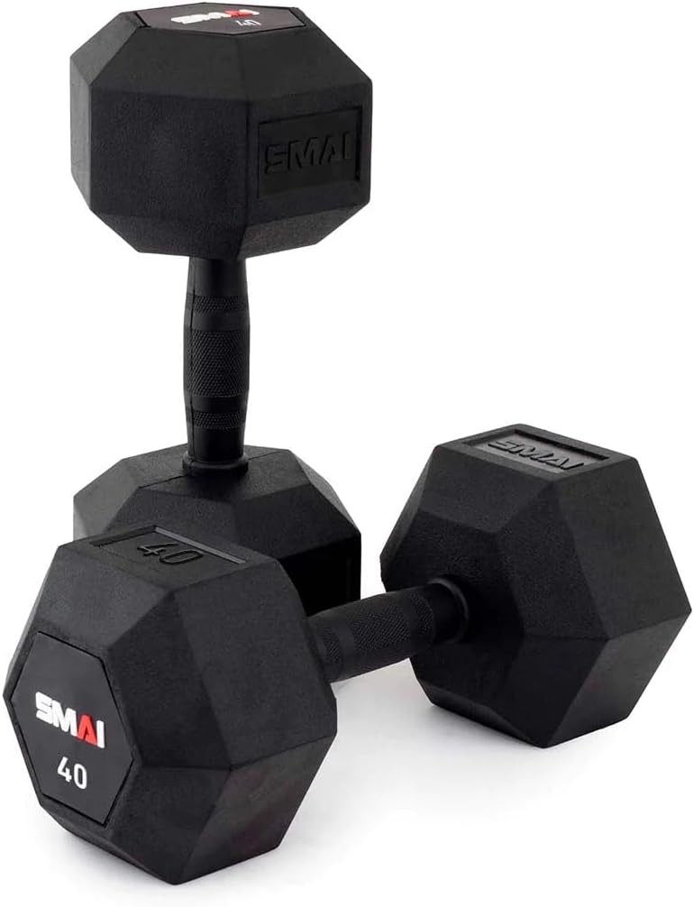 SMAI Rubber Hex Dumbbells, Premium Exercise & Fitness Gear for Home Gym Workouts - Strength Training for Women & Men, Space-Efficient Design, Stable Hexagonal Shape in Various Weights