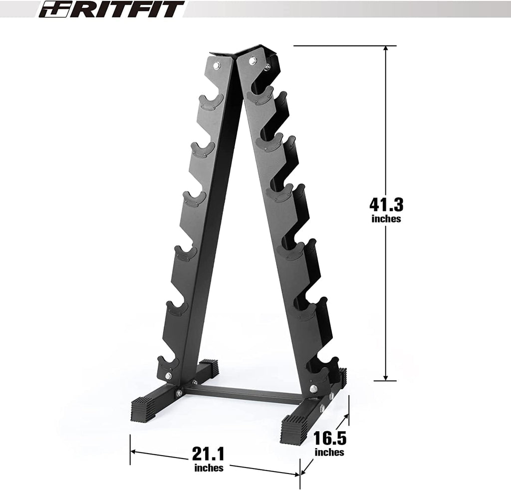 RITFIT Rubber Hex Dumbbells Set with Rack, 180-780LB Heavy-Duty Cast Iron Core, Knurled Chrome Handle, Space-Saving Storage Rack for Home Gym Strength Training