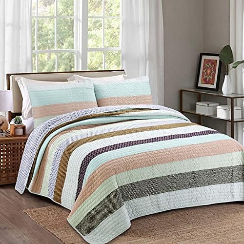 Striped Quilt Set 3 Pcs Bedding Set Bedroom Bed Set 100% Cotton Full/Queen Size
