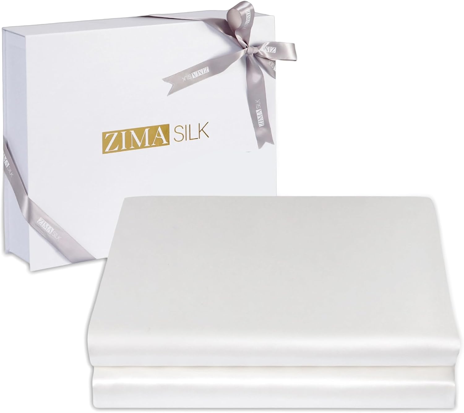 ZIMASILK 100% 19 Momme Mulberry Silk Fitted Sheet for Sleeping with Deep Pocket, Soft, Breathable & Hypoallergenic for Hair & Skin Care (King 78''x80''+16', White)