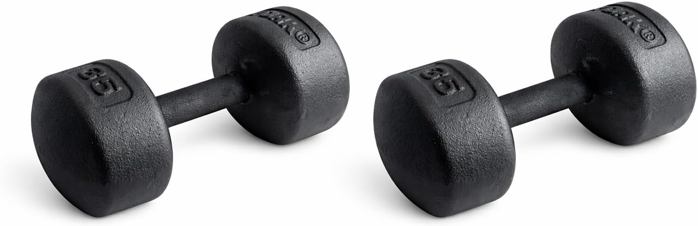 Legacy Solid Round Dumbbell Black – Heavy Duty Cast Iron Hand Weight with Knurled Ergonomic Grip for Strength Training, Muscle Toning, Home Gym Workout – 5 lb to 150 lb In Single & Pair
