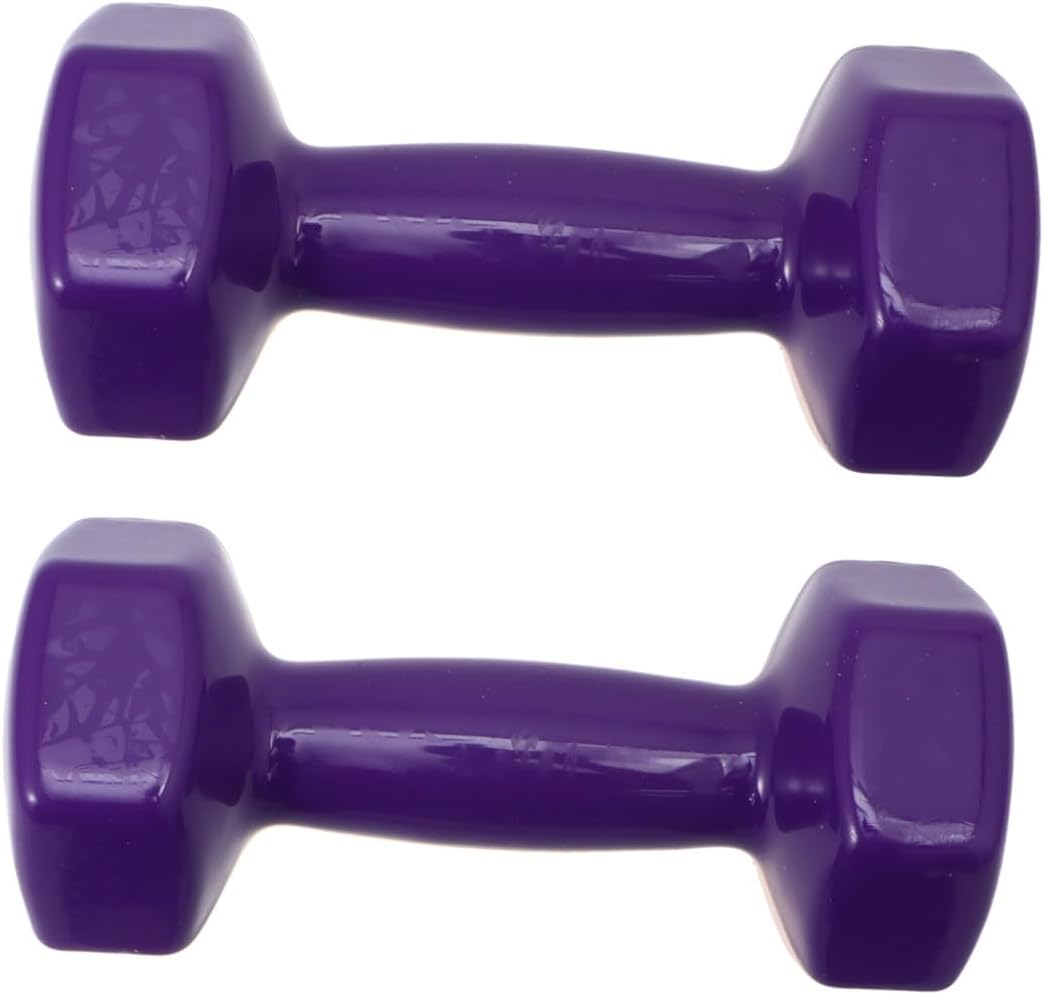 2PCS Plastic Dipped Cast Iron Dumbbells Each Non-slip Hand Weights for Women and Men Unisex Fitness Equipment Gym Training Muscle Strengthening Purple