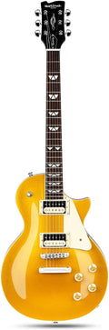 WestCreek Underdog Solid Body Electric Guitar, Mahogany Body, Maple Neck, Rosewood Fretboard, Rounded End Frets, Bone Nut, 22 Frets (Golden)