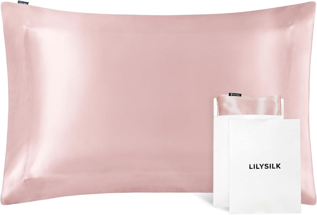 LILYSILK 100% Silk Pillowcase 1PC 25MM Pure Bed Pillowcase for Hair & Skin Oxford Envelope Double-Sides Charmeuse Silk,Rosy Pink King 20x36 inches